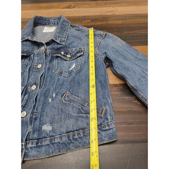 Old Navy Distressed Denim Jacket Women's Size L 100% Cotton Classic Jean Jacket - Picture 7 of 8